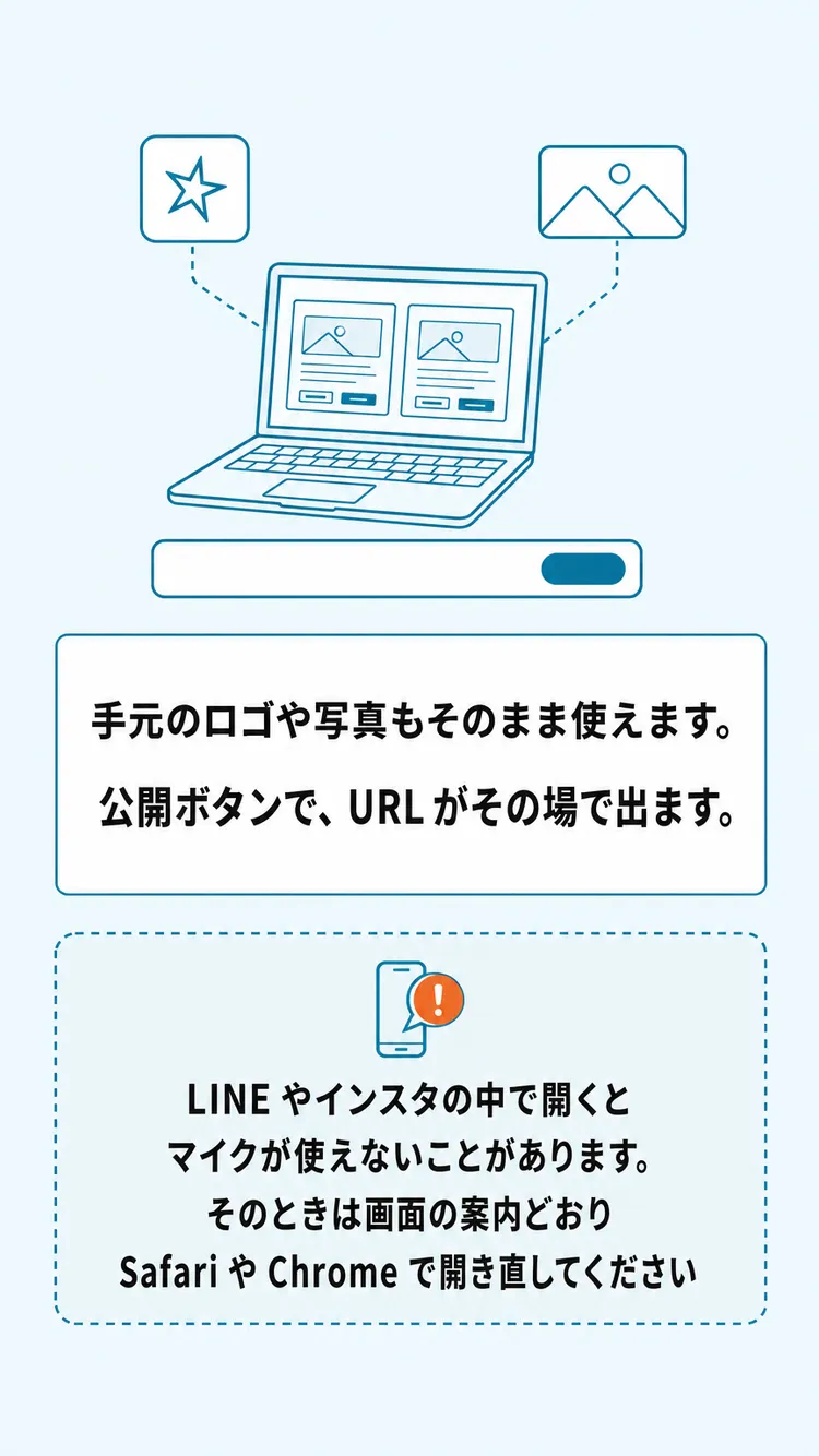 手元の素材も使える・その場で公開