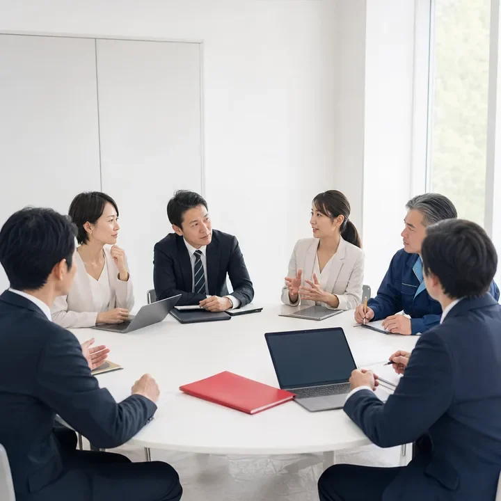 テーブルを囲んで合意形成する会議