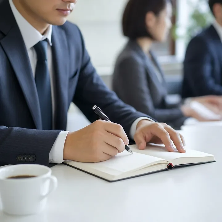 商談前の準備をする手元