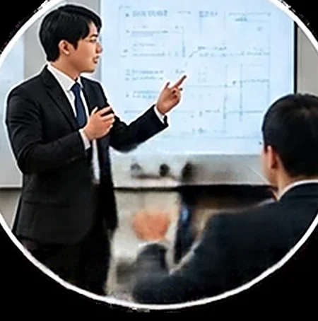 ホワイトボードで実践的に学ぶ様子